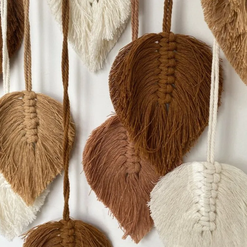 معلقة على الحائط من نسيج أوراق الشجر المنسوجة يدويًا من الشمال - ديكور غرفة نوم بوهو لغرفة Kawaii & BnB، شجرة مكرامية لتزيين المنزل الفني #3