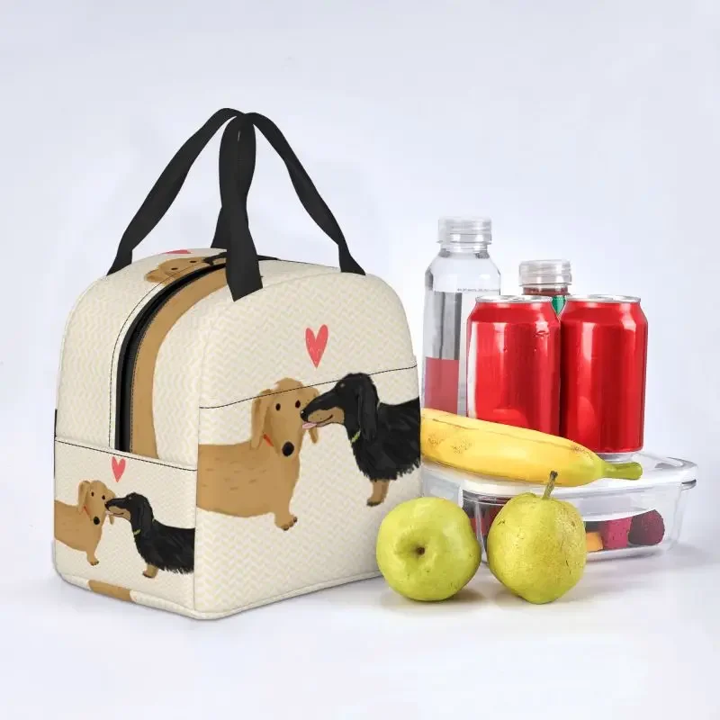 Dachshunds Love Insulated Lunch Bag for Women Waterproof Kawaii Wiener Sausage Dog Thermal Cooler Bento Box Office Work School