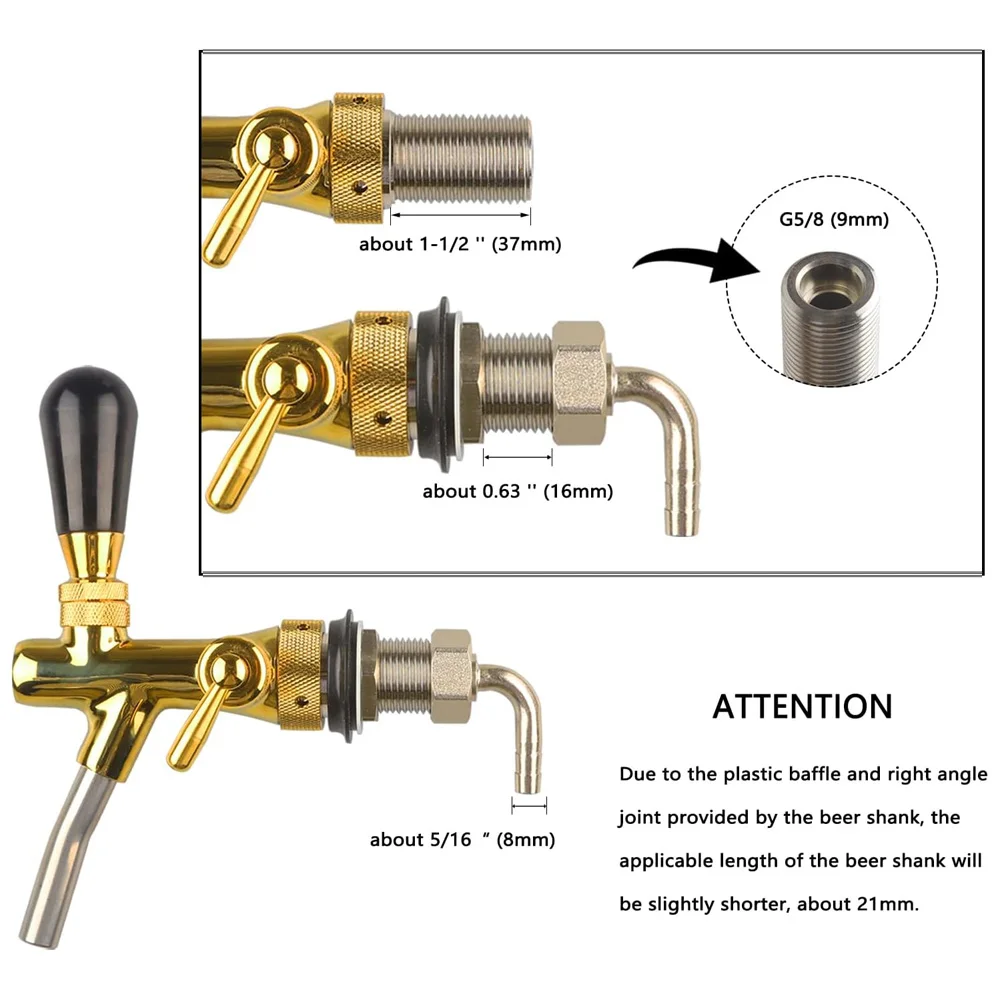 G5/8in Thread Beer Faucet Adjustable Stainless Steel Beer Outlet Faucet Tap Beer Keg Accessories