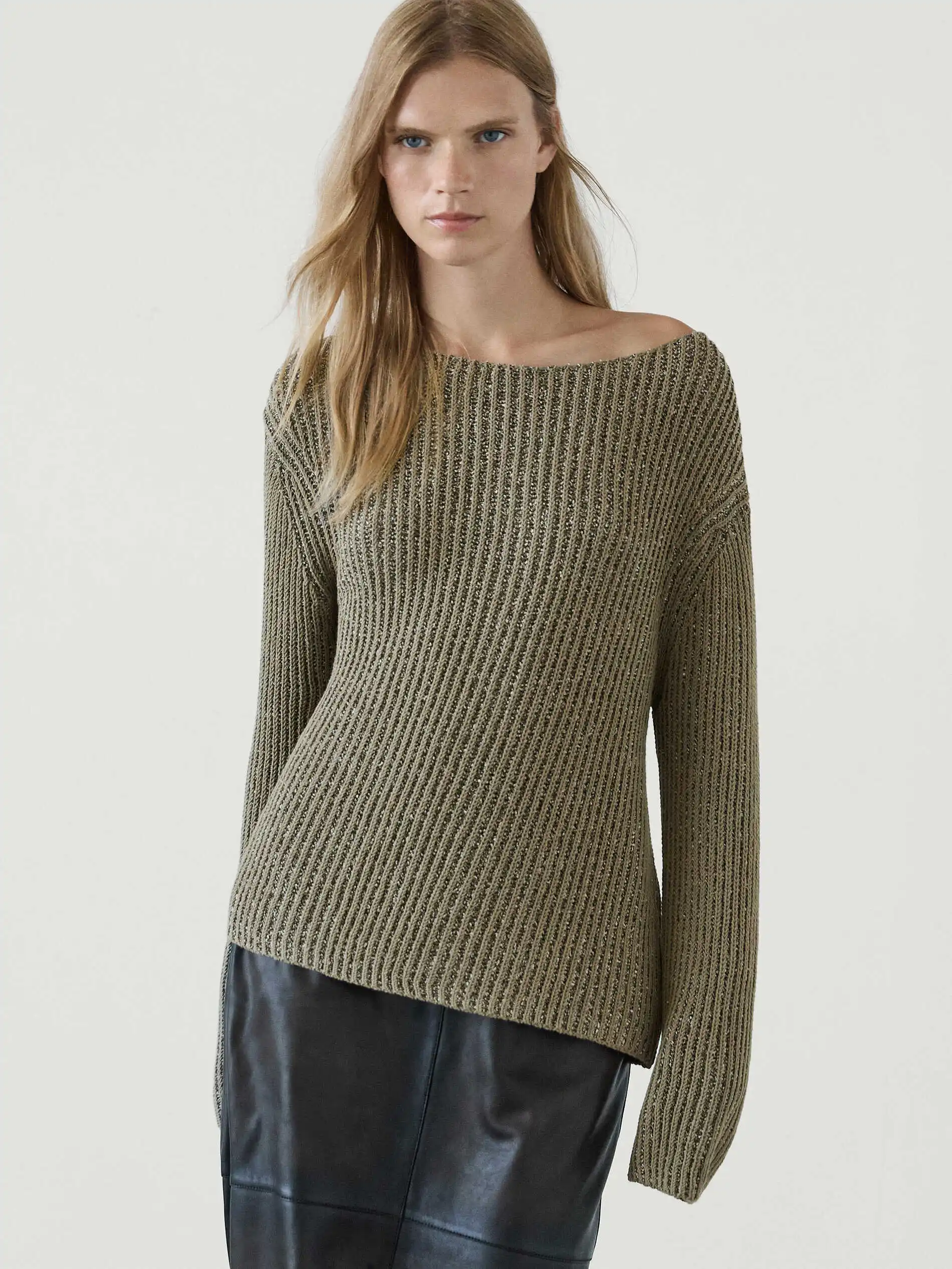 Ethereal MD 2025 massidutti autumn new style of Women's casual fashion slouchy green crewneck sweater