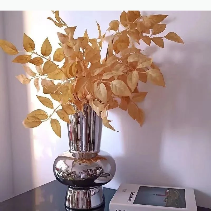 Silver Flower Vase Geometric Block Silver Ceramic Vase Floral Arrangement Accessories Home Decoration