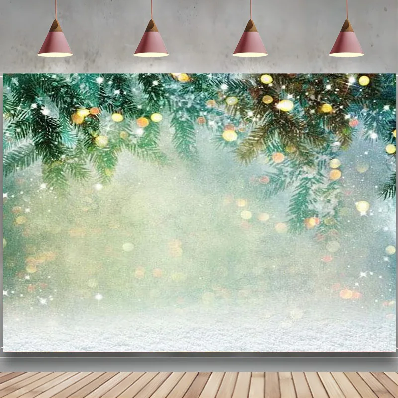 

White Snow Photo Studio Background Christmas Snowflake Landscape Green Leaves Bokeh Photography Backdrops Props Decorations