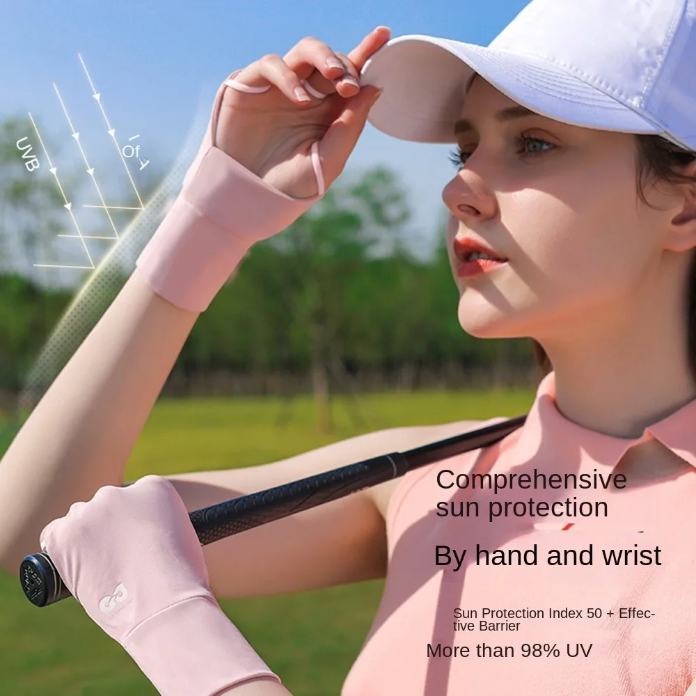 Elastic Half Finger Golf Gloves Solid Color Anti-UV Sunscreen Gloves Thin Protect Wrist Wristband Ice Silk Mittens Driving