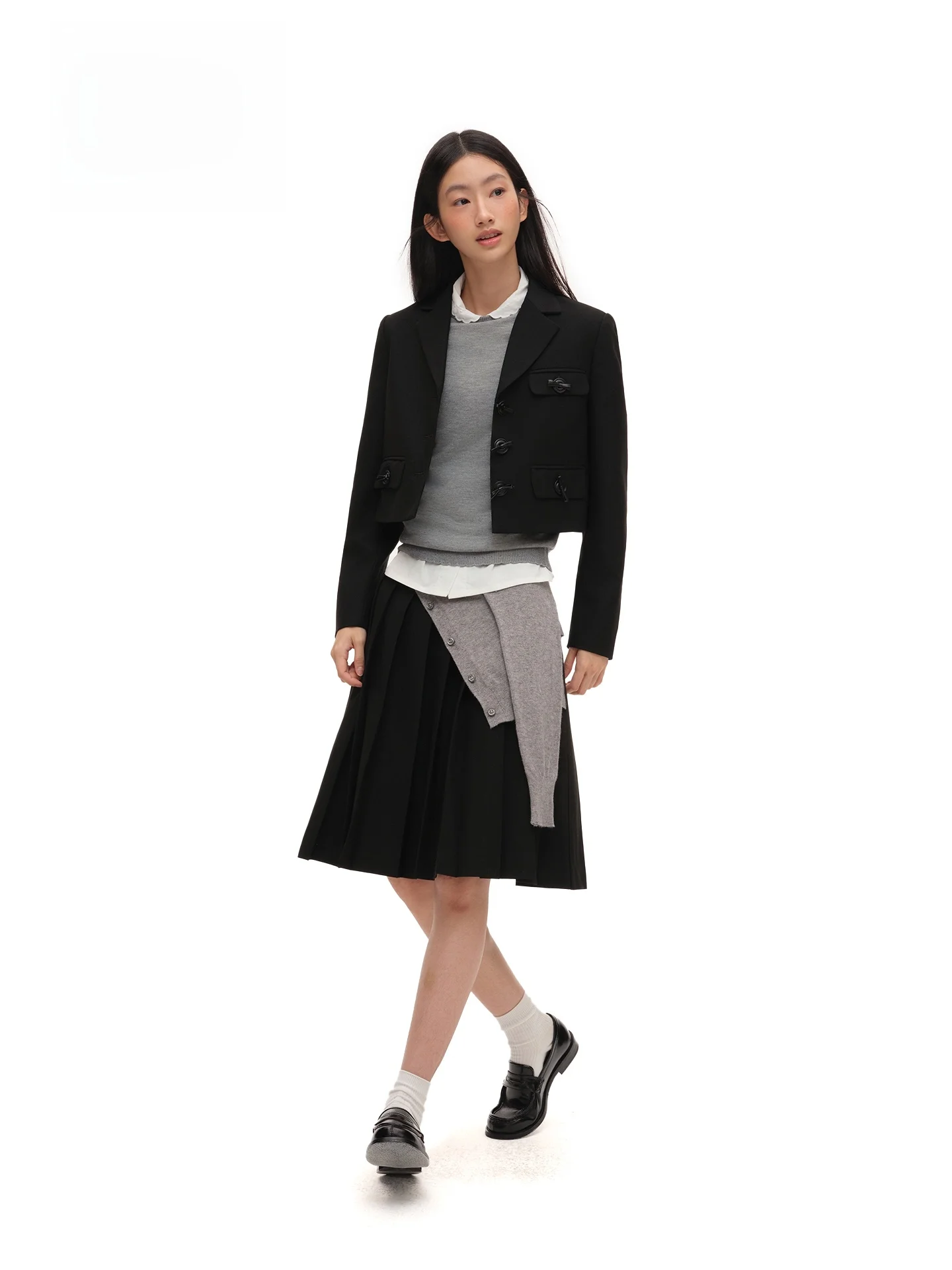

ChicChi Faionable Chien ey Knitted Splice Design Bla College Girl's Skirt Polyester Fiber mid Waist A-Line Skirt