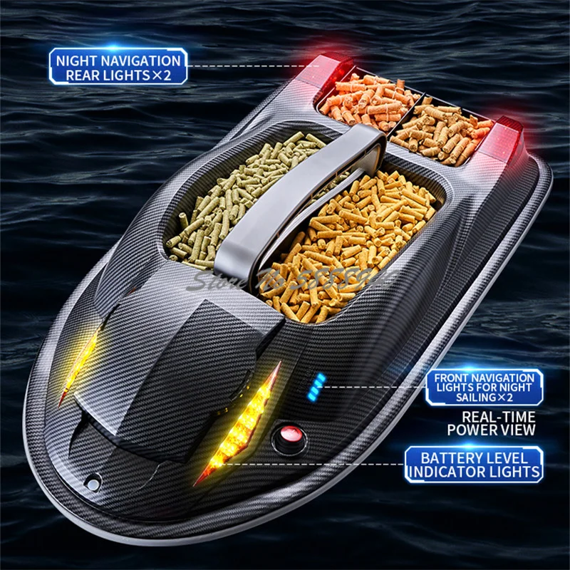 Smart Voice Broadcast RC Bait Boat 500M 4KG Load 3 Hopper Waterproof Over Distance Prompt LED Light Remote Control Fishing Boat