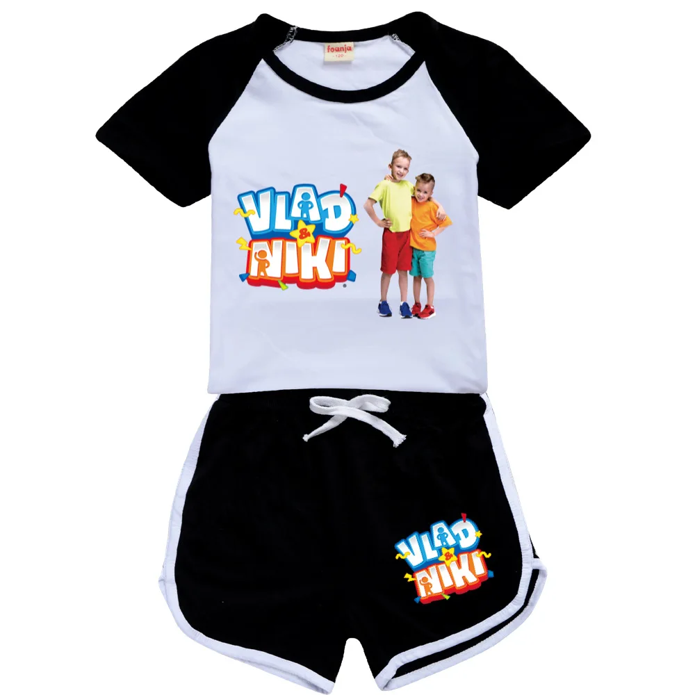 Conjunto de pijamas Vad Niki para crianças, camiseta e shorts de manga curta, pijamas dos desenhos animados para crianças, bebês e meninas, novo, 2 peças, verão