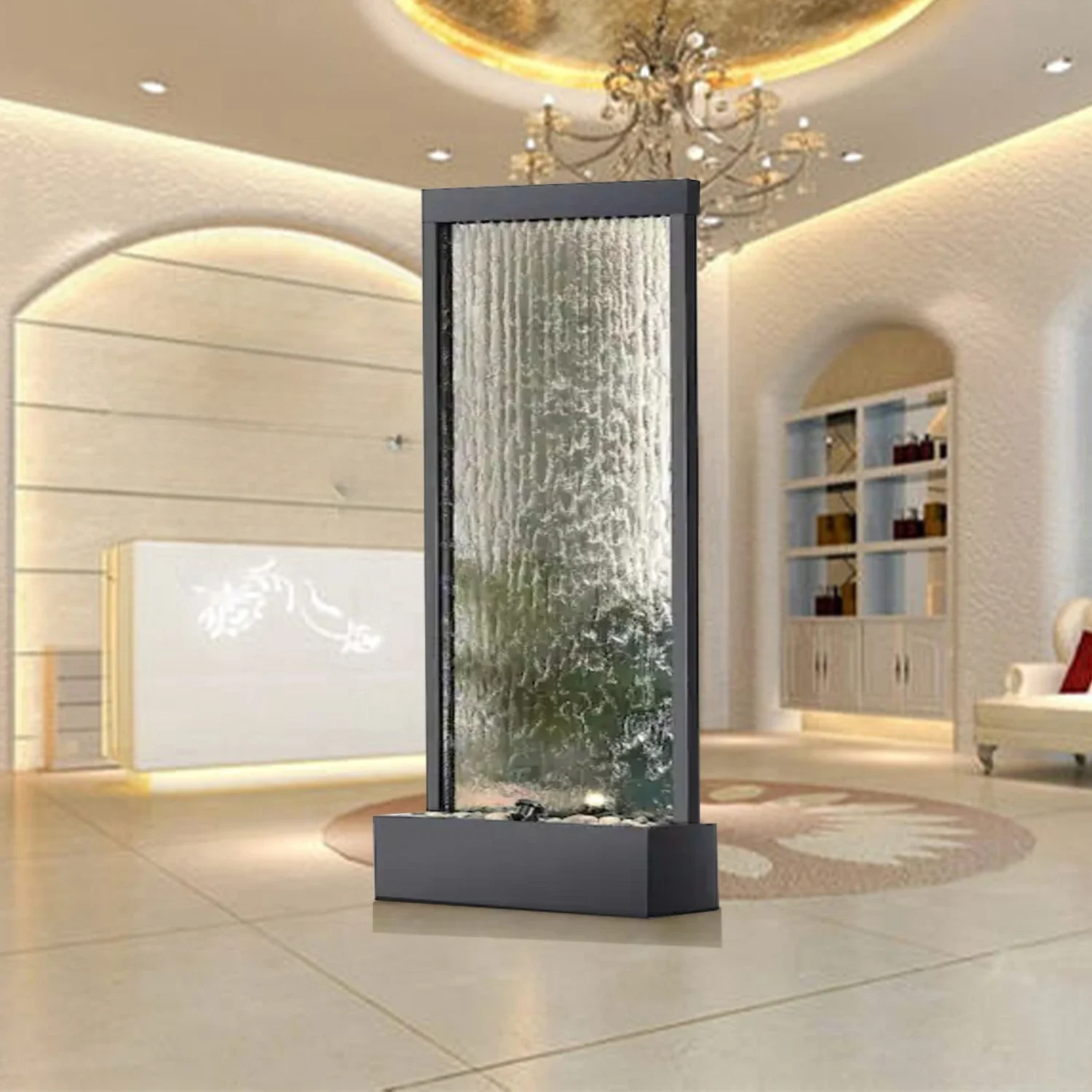 Decorative stainless steel frame waterfall indoor glass water fall fountain