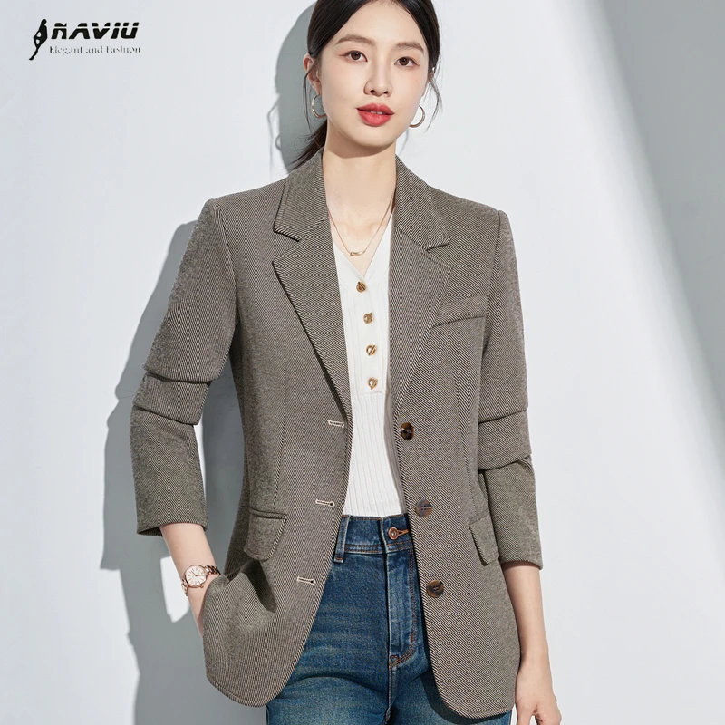 

NAVIU Women Suit Jacket Thickened Autumn Winter Fashion High End Casual Long Sleeve Single Breasted Blazer Office Lady Work Coat