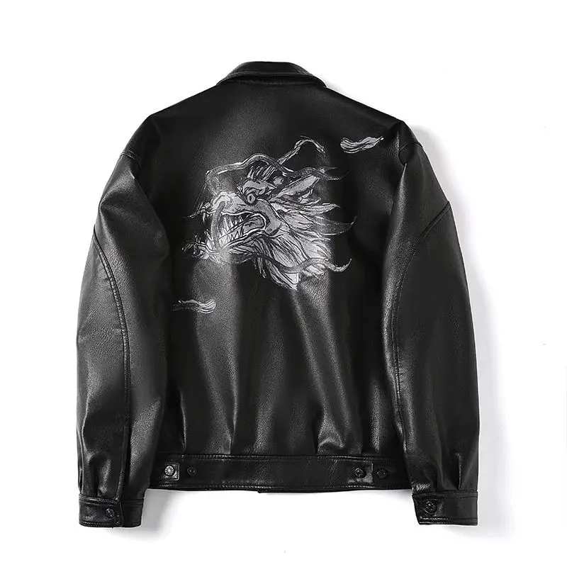 

Кожаная куртка с принтом для мужчин, осенние куртки-бомберы из искусственной кожи, мужские ветровки, плащи, мотобайкерская верхняя одежда, мужская одежда