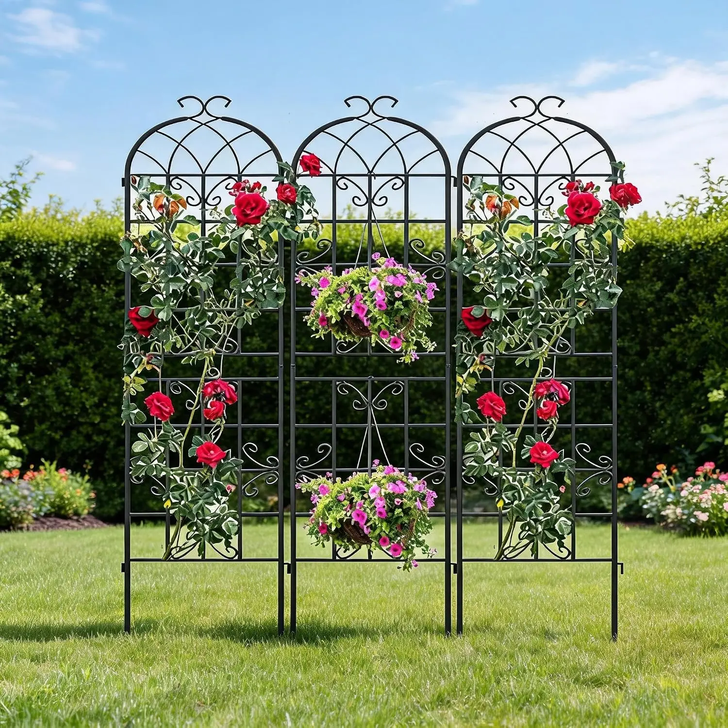 5 X 7 FT Trellis for Climbing Plants, Metal Garden Fence with Sturdy Grid Design, Heavy-Duty Outdoor Plant Support for Roses, Vines, Ivy, Cucumbers, Beans, Patio, Yard, Backyard, Garden Decor