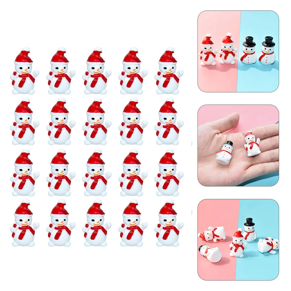 Christmas Mini Snowman Figures Aldut Toys Resin Statuette With Top Hats Red Xmas Kids Gifts