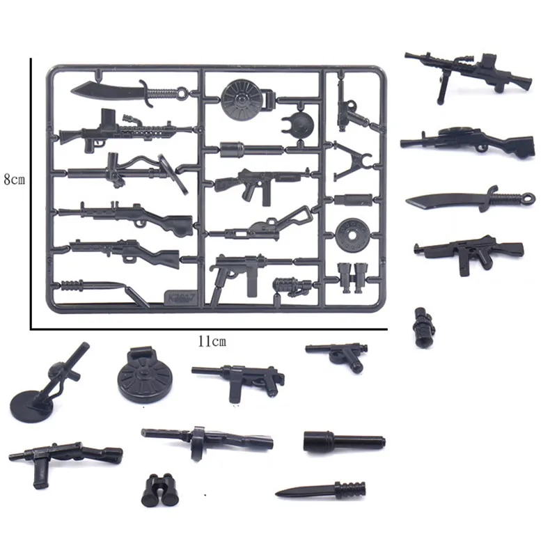 Moc 육군 병사 피규어 총 무기 조각, Ww2 군사 무기 액세서리 빌딩 블록, 어린이 장난감 선물