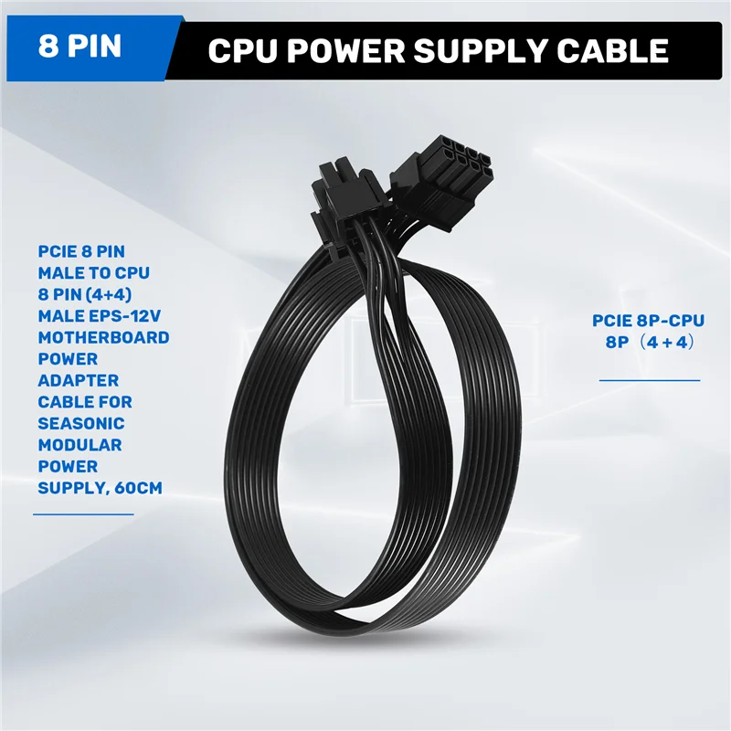 สายอะแดปเตอร์แปลงไฟเมนบอร์ด Exquisite-Pcie 8 พิน ตัวผู้ เป็น CPU 8 พิน (4+4) ตัวผู้ EPS-12V สำหรับ Seasonic Modular Power Supply, 60C