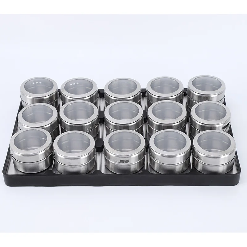 Magnetic Dustproof Visible Stainless Steel Spice Jars Epper Sprayer Organizer BBQ Seasoning Box Set Condiment Dispenser