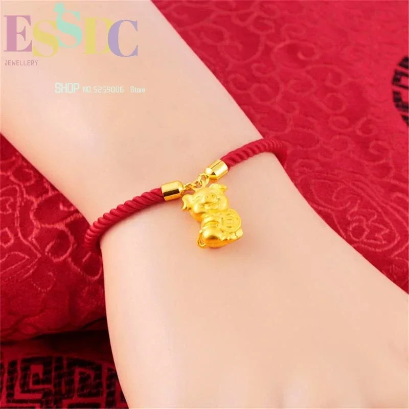 Pig Year New Style Red Rope Chain Bracelet Lucky Golden  Charm  Vietnamese Sand Gold Fashion Women's Accessories