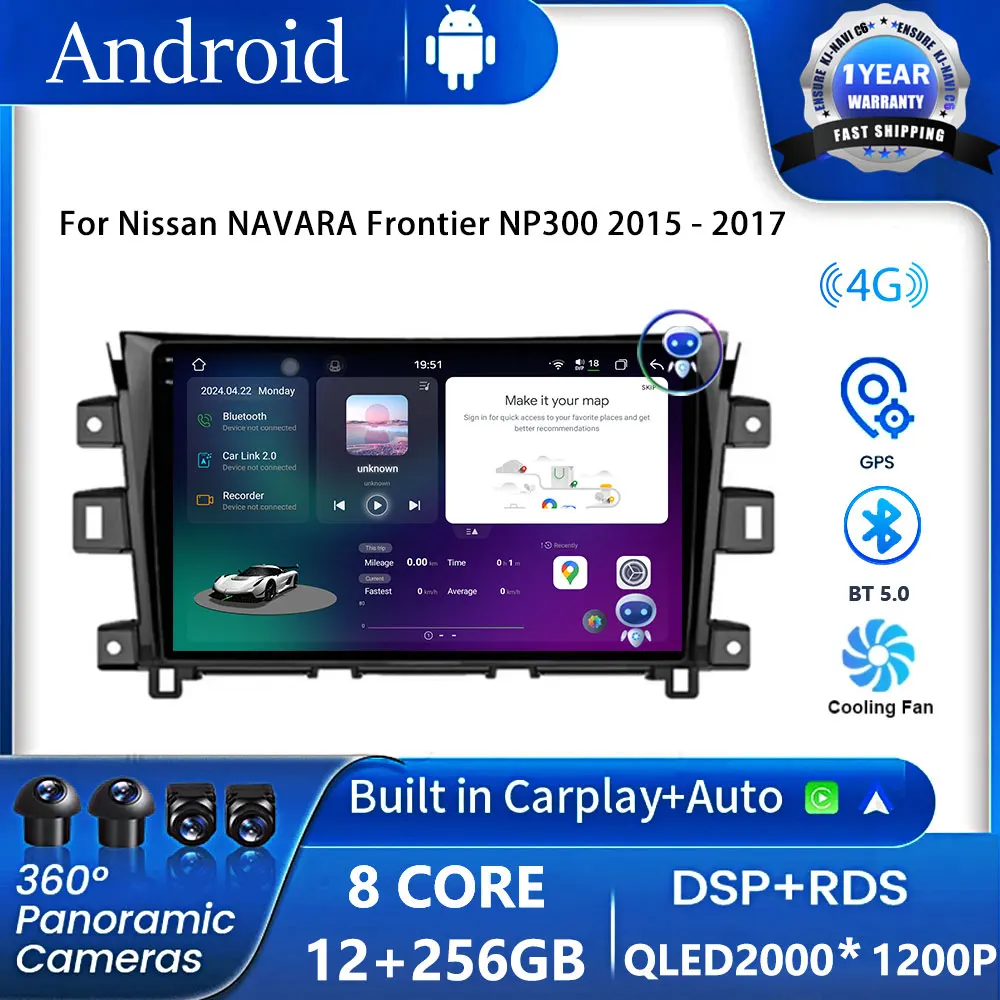 

10" Android 14 For Nissan NAVARA Frontier NP300 2015 - 2017 Car Radio Multimedia Video Player Navigation GPS Wireless Carplay