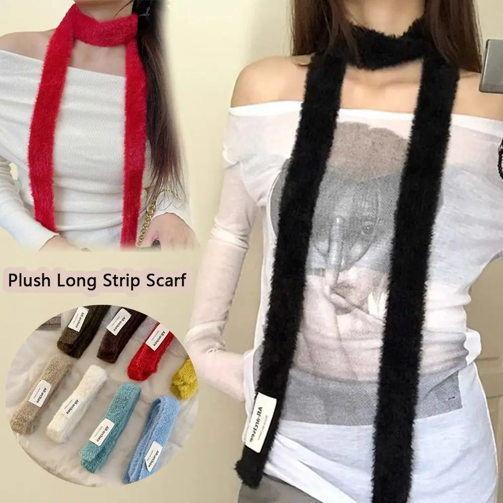 New Plush Y2K Girl Scarf Imitation Mink Fur Solid Color Long Strip Scarf Warm Soft Mohair Women Scarf Autumn Winter