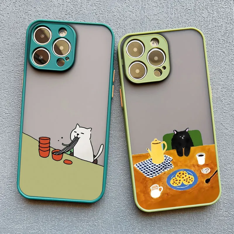 Niedliche Cartoon-Katzen-Illustrations-Handyhülle für iPhone 17 16 15 Pro Max Hüllen iPhone 14 13 12 11 Pro Max Mini XS XR X 16 PlusCover – Detail 11