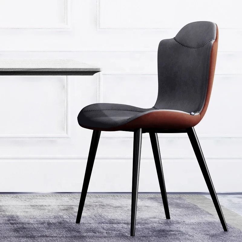 Nordic Light Luxury Leather Dining Chair with Metal Legs Backrest Design for Dining Room  Study