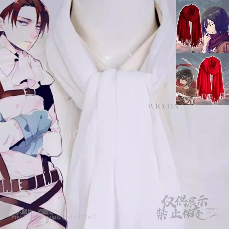 Anime Attackk on Titann Levi Ackerman Mikasa pañuelo blanco bufanda roja toalla de saliva cosplay disfraz rendimiento papel Halloween