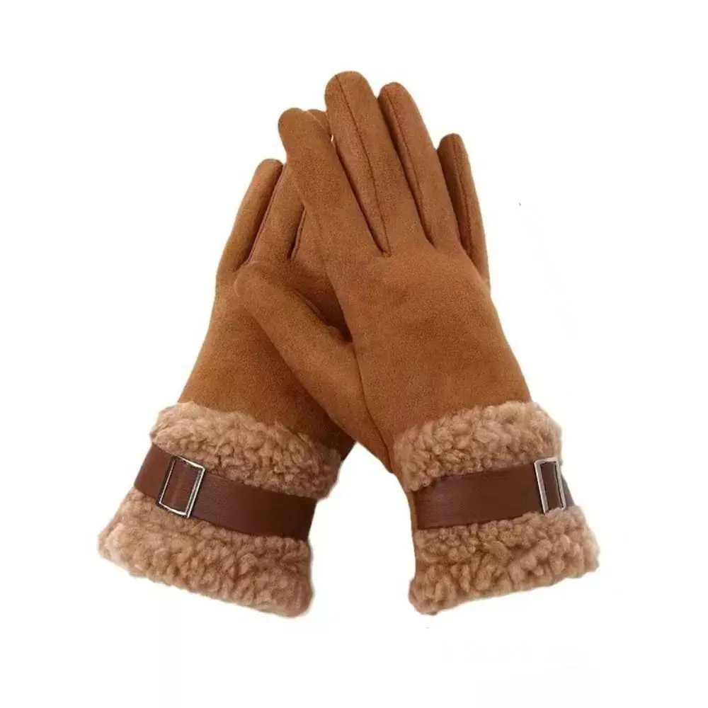 

Fashion Suede Women Fleece Gloves Cold Protection Touch Screen Cycling Mittens Thick Warm Windproof Outdoor Ski Gloves