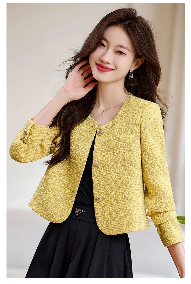 Jaqueta rosa primavera e outono 2025 novo francês high-end curto casaco para mulher blazer terno amarelo jaquetas moda superior trench coa