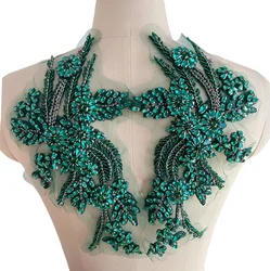 1Pair Colorful Hand-sewn Glass Drill Mirror Flowers Sparkling Rhinestone Coats Waistbands Shoulders Wedding Dress DIY Patch