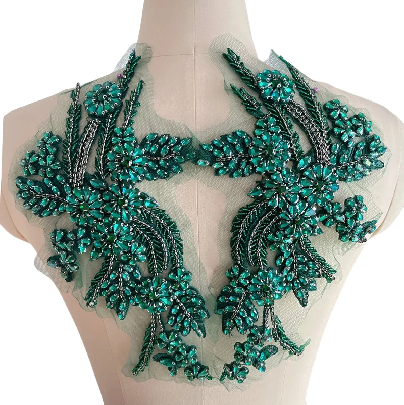 1 para kolorowe ręcznie szyte wiertło do szkła lustro kwiaty musujące Rhinestone płaszcze paski ramiona suknia ślubna DIY Patch