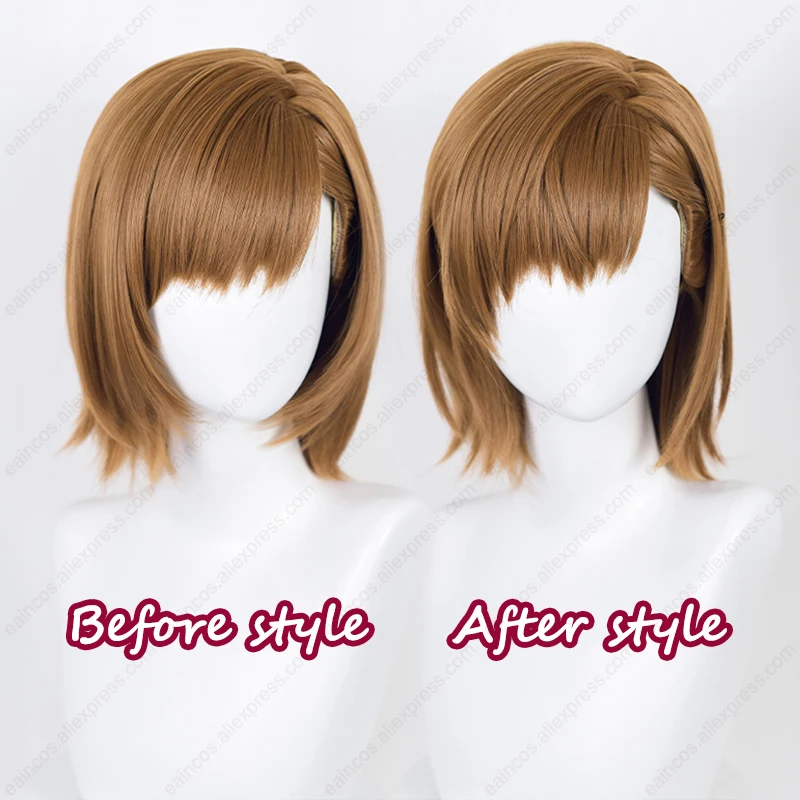 Anime Misaka Mikoto Cosplay 38cm Brown Short Wigs Heat Resistant Synthetic Hair