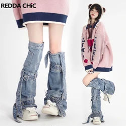 REDDACHiC-Calentadores de piernas Y2k para mujer, botas vaqueras de vendaje, calcetines largos hasta la rodilla, moda japonesa, Acubi