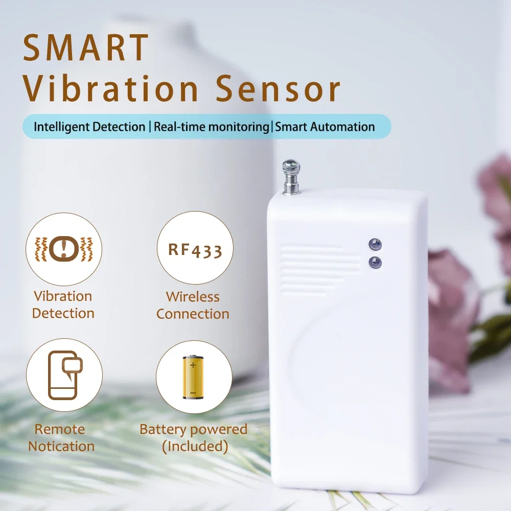 Sensor de vibración inalámbrico para puerta y ventana, Detector antirrobo de 1/2/3/5 piezas, 433mhz