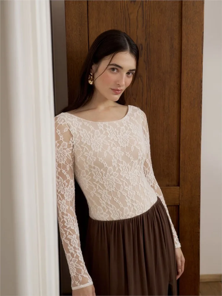 

Новая летняя элегантная женская кружевная футболка с длинным рукавом, сексуальная сетчатая прозрачная облегающая укороченная блузка, модная женская одежда, клубная одежда