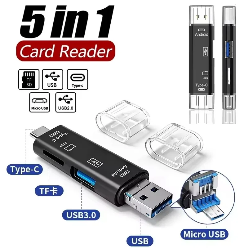 5 In 1 Office Travel Data USB Type C Card Reader High Speed Data Transfer For Phone Tablet Laptop PC TF SD Memory Reading Tool