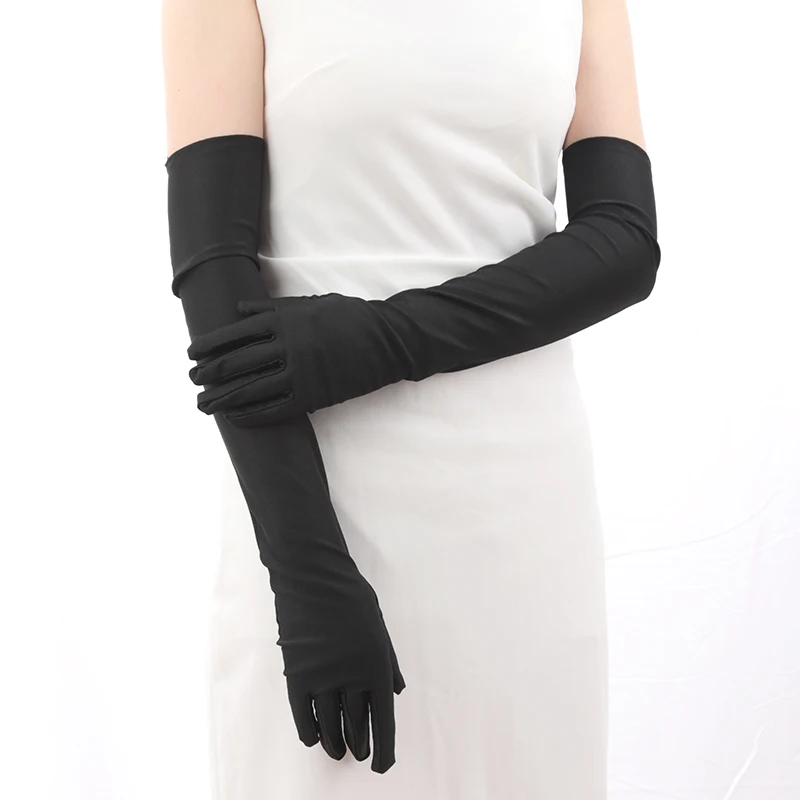 1 Pair Classic Long Finger Elbow Sun Protection Gloves Opera Evening Party Prom Costume Fashion Gloves Black Red White Mittens