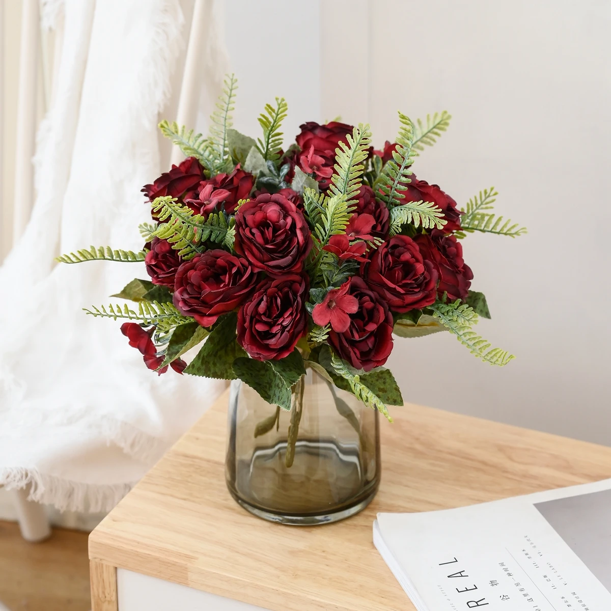 Künstliche Blumen Vase Heim Zimmer Tischdekoration Valentinstag Girlande Kunstpflanze Hochzeitskranz Brautstrauß Outdoor Garten DIY Geschenk