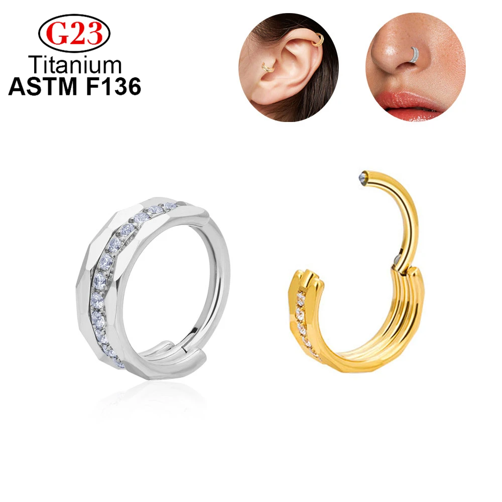 Luxurious Earring 5A+ Zircon Septum Hinged Segment Clicker Labret Nose Ring F136 Titanium Ear Tragus Cartilage Body Piercing