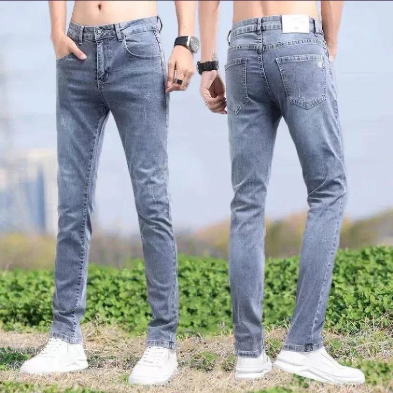 

Men's Jeans Tight Pipe Trousers Slim Fit Cropped Elastic Man Cowboy Pants Stretch Skinny Trend 2024 Korean Style Casual Original