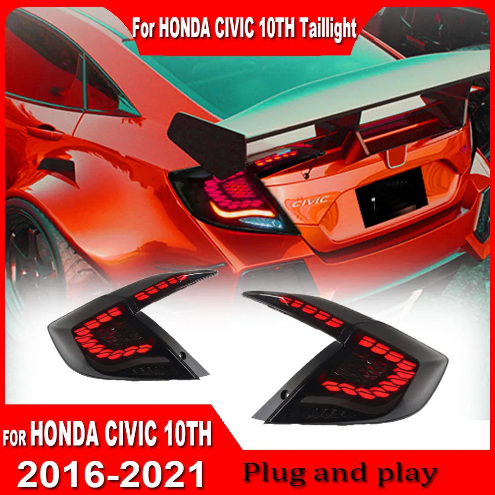 

Новый светодиодный автомобильный задний фонарь для Honda civic 10th 2016-2021, обновленный модифицированный полный задний фонарь, автомобильные аксессуары, динамические указатели поворота