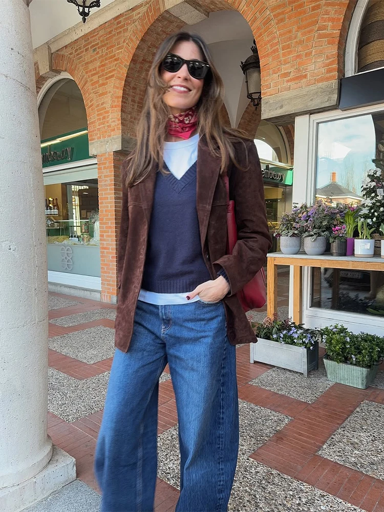 

Винтажные женские замшевые куртки-бомберы, модные пальто с лацканами на молнии и длинными рукавами, свободные весенние женские элегантные повседневные верхняя одежда