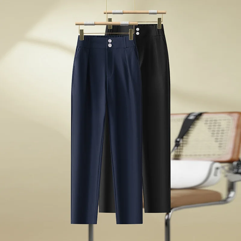 

Универсальные шаровары с эластичной резинкой на талии для женщин, осенние новые корейские модные утягивающие зауженные брюки с высокой талией