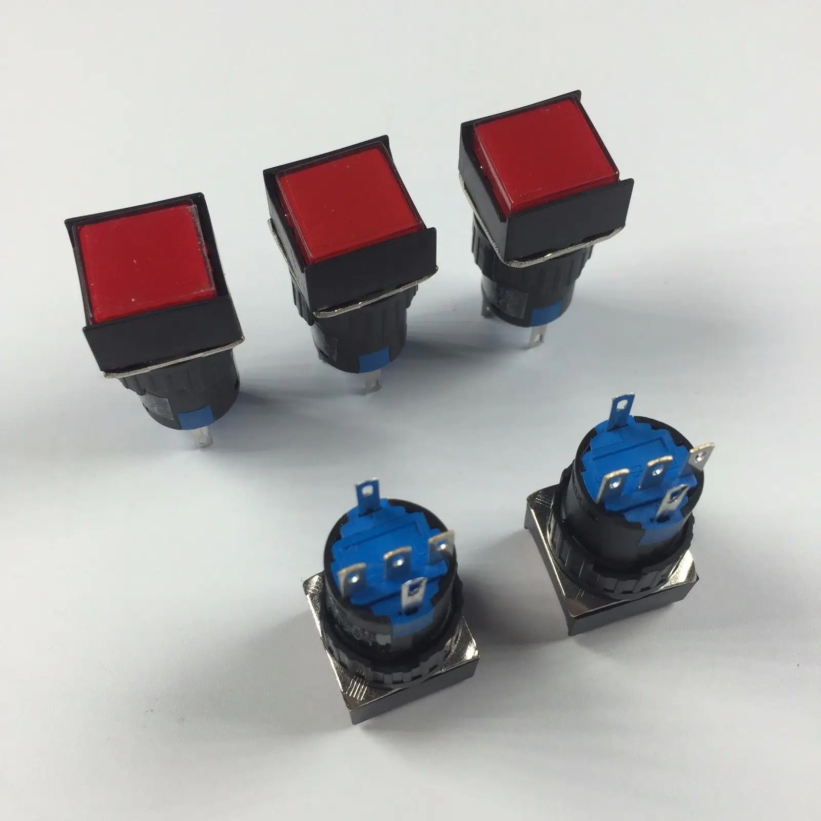 5pcs Self-locking 5 Pins Indicator Light Signal Lamp Square Type Push Button Switch 6V 12V 24V 220V