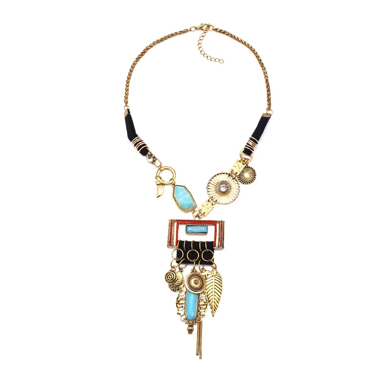 Fashion exaggerated long necklace wholesale, semi-precious stone retro sweater chain, foreign trade single item