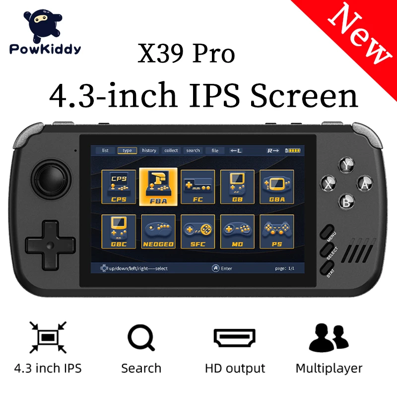 

POWKIDDY New X39 Pro Handheld Game Players 4.3 Inch Portable Retro Video Mini Gaming Console Children Gift&Toys PS Emulator