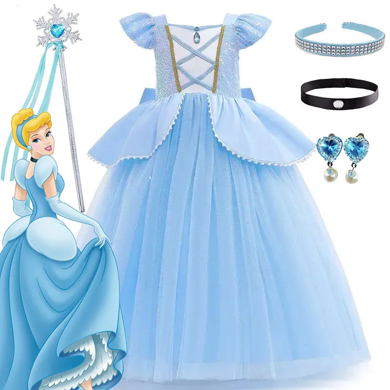 

NEW Design Girls Cinderella Princess Ball Gown Disney Classic Cartoon Role Play Belle&Rapunzel Costume Kids Birthday Party Gown