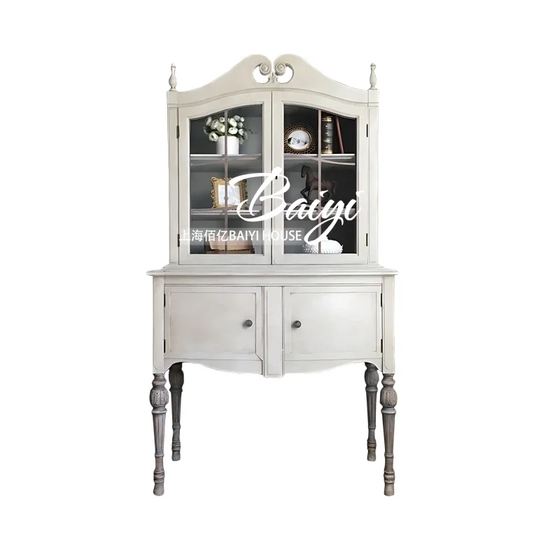 

French retro, solid wood display cabinet against the wall, home living room, locker, light luxury and high-end side cabinet R