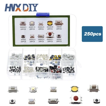 10 모델 SMD 촉각 푸시 버튼 스위치 키트, 자동차 원격 제어 태블릿 마이크로 순간 키 터치 스위치 세트, 250 개/상자