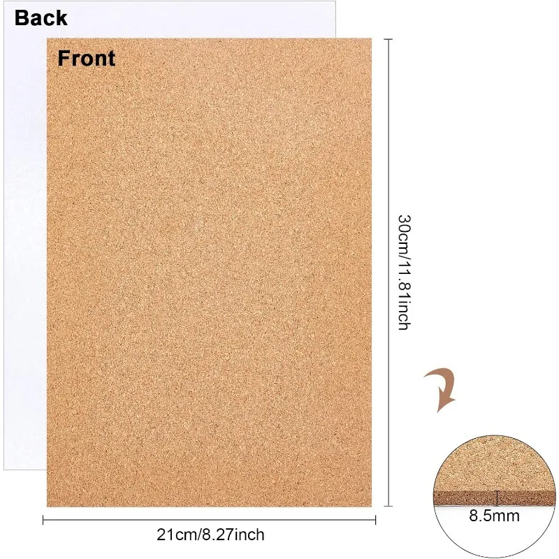 4PCS 11.8x8.26 Inch Cork Sheets Cork Board with Adhesive Back (8.5mm Thick) for Coaster Wall decoration Party and DIY Crafts