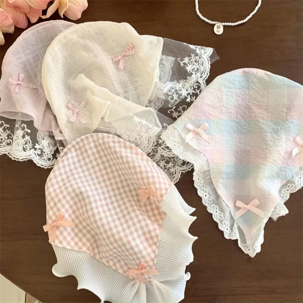 

Hairhoop Style Triangle Headscarf Hairhoop Bow Hair Accessories Lace Headscarf Ins Pastoral Style Lace Headband Triangle Scarf