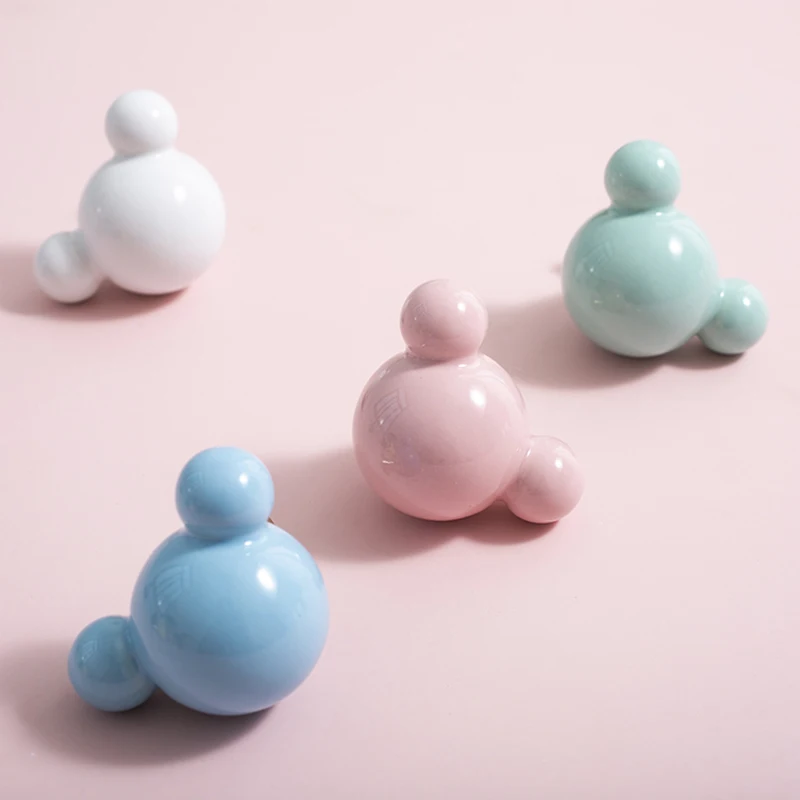 HOT 10PCS Ceramic Brass Base Cute Bear Furniture Pulls Handle Drawer Knobs Baby Room Kindergarten Playground Cabinet Pulls Knobs