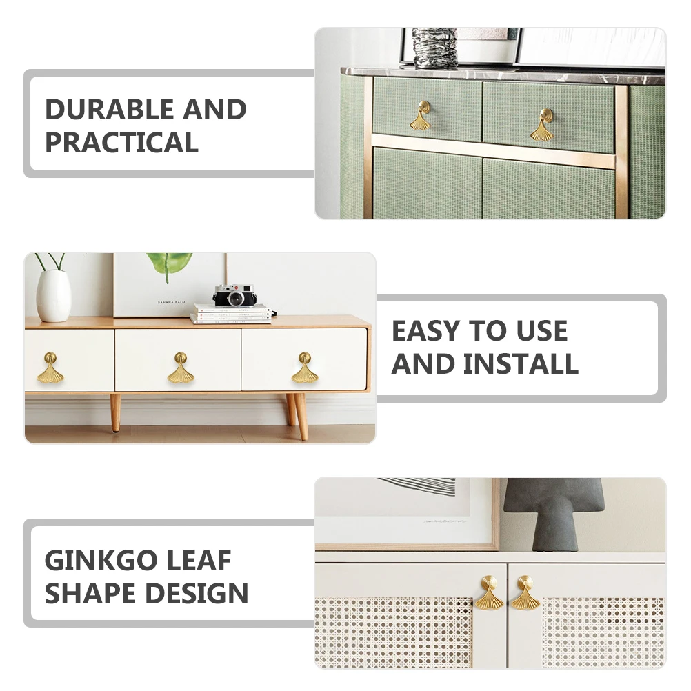 

1pcs Ginkgo Leaf Cabinet Handles Drawer Pulls Gold Brass Door Knobs Wardrobe Handle Dresser Pulls Durable Decorative Hardware